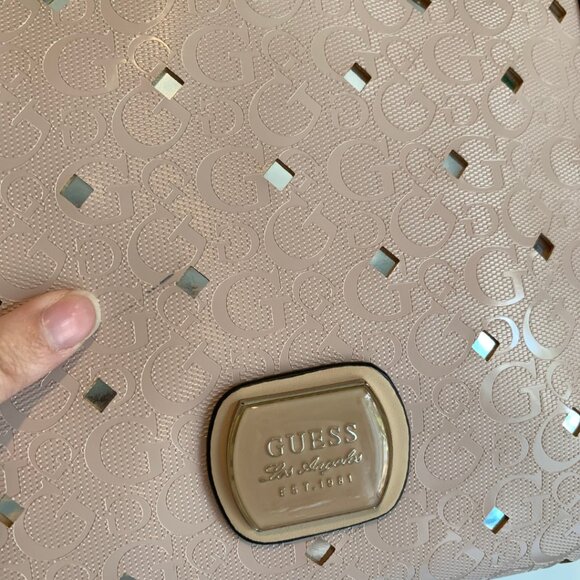 GUESS PINK FAUX LEATHER 3-COMPARTMENT SHOULDER BAG WITH LEOPARD INTERIOR - Picture 3 of 13